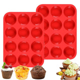 2PCS Red Food Grade Silicone Cake Mould 12 Cup Round Cupcake Pan Easy Release Non Stick Baking Trays