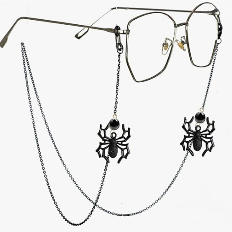 Black Spider Web Eyewear Chain 70cm Anti-Slip Glasses Strap Decorative Gothic Sunglasses Holder with Hollow Pendant