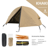 Single Person Off-Ground Camping Tent Portable Folding Bed Cover with Mosquito Net UV-Resistant Fishing Tent Light Khaki