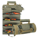 Heavy Duty Tool Roll Up Bag Organiser Multi-Pocket Canvas Carry Pouch for Electrician DIY Mechanic & 4WD Camping Light Grey