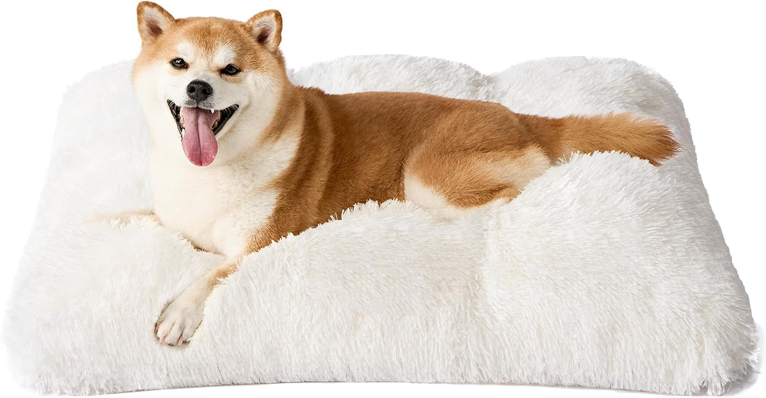 Luxury Long Plush Pet Bed Mat Faux Fur Crate Pad 55x40cm Creamy White Soft Warm Cushion for Dogs & Cats