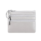 Genuine Leather Coin Purse Mini Wallet with Triple Zipper Pockets Key Ring Holder Pouch for Cash & Cards - Medium Gray