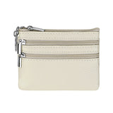 Genuine Leather Coin Purse Mini Wallet with Triple Zipper Pockets Key Ring Holder Pouch for Cash & Cards - Milky white