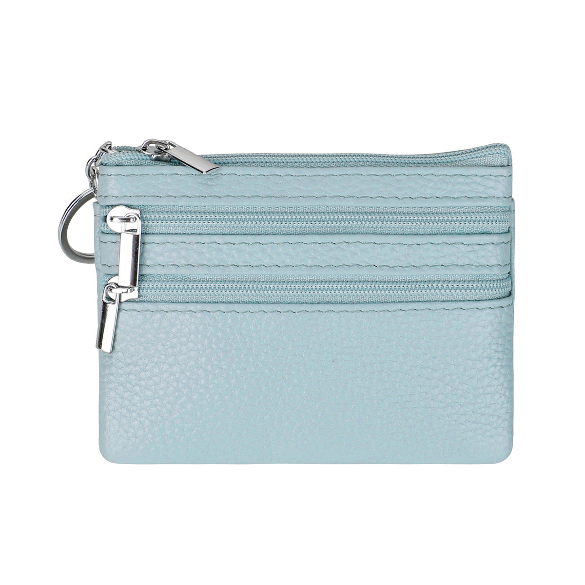 Genuine Leather Coin Purse Mini Wallet with Triple Zipper Pockets Key Ring Holder Pouch for Cash & Cards - Autumn Wave Blue