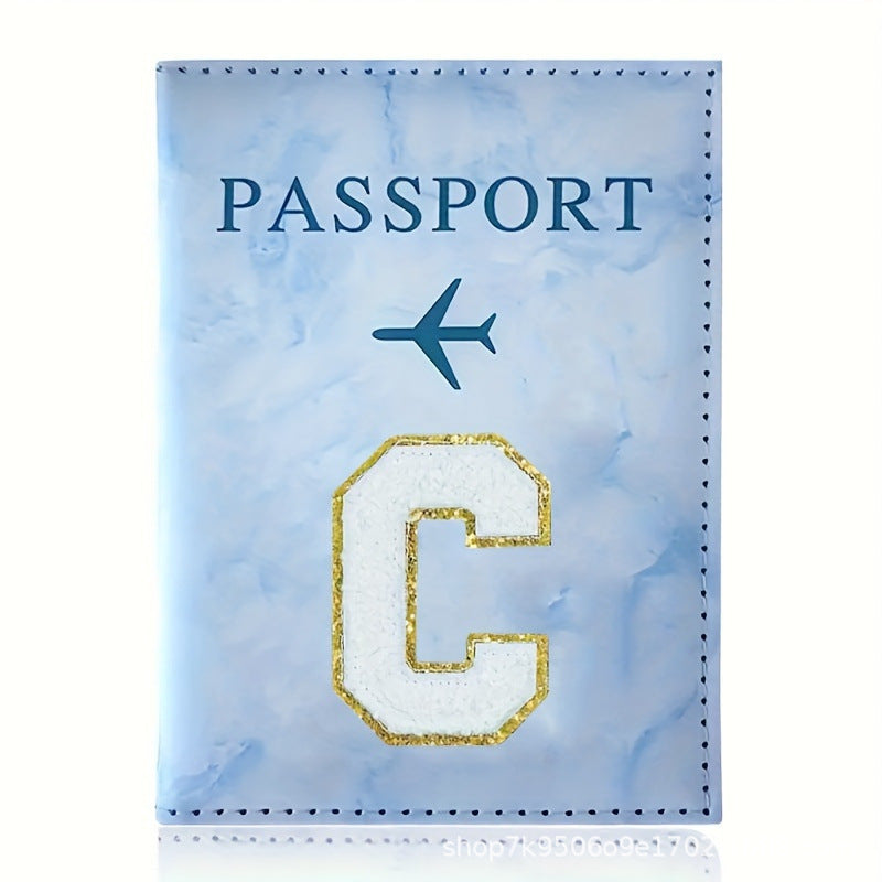 Fashion Initial Letter Passport Holder Stylish Travel Wallet Cover with Alphabet Pattern – Design D