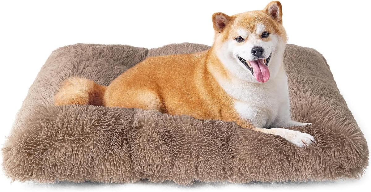 Luxury Long Plush Pet Bed Mat Faux Fur Crate Pad 55x40cm Brown Soft Warm Cushion for Dogs & Cats
