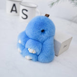 Fluffy Mini Rex Rabbit Fur Keychain Cute Bunny Bag Charm - Soft Plush Animal Doll Key Ring for Car Keys & Handbags - Blue