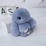 Fluffy Mini Rex Rabbit Fur Keychain Cute Bunny Bag Charm - Soft Plush Animal Doll Key Ring for Car Keys & Handbags - Light Grey