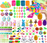 100 PCS Easter Party Favours Set with Plastic Eggs & Novelty Toys - Assorted Fillers for Kids Egg Hunts, Basket Stuffers & School Rewards