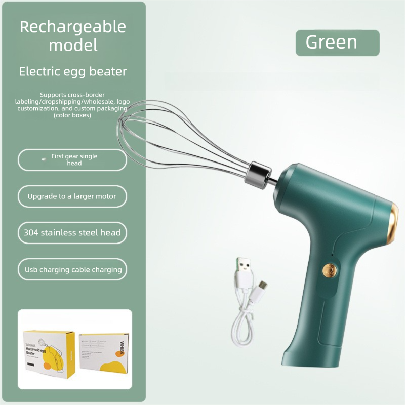 Compact Electric Handheld Egg Whisk Multi-Function Automatic Cream Whipper and Food Mixer J-7 Green Single Head 1-Speed
