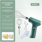Electric Handheld Egg Whisk and Cream Whipper Set with Egg White Separator J-8 Green Dual-Head Automatic Mixer Kit