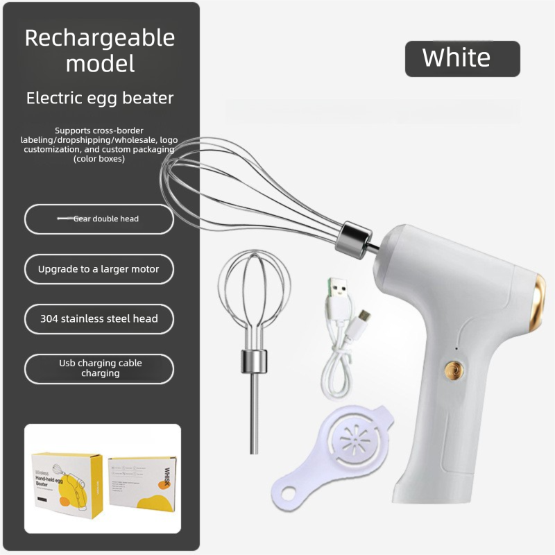 Electric Handheld Egg Whisk and Cream Whipper Set with Egg White Separator J-8 White Dual-Head Automatic Mixer Kit