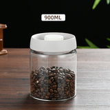 900ml Vacuum Sealed Glass Coffee Canister - One-Press Airtight Storage Jar - Medium Size Moisture-Proof Borosilicate Container for Beans & Pantry (White Lid)