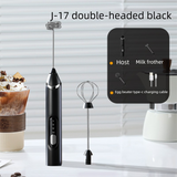 Rechargeable Electric Milk Frother Handheld - 3 Speed Adjustable Foam Maker with 2 Stainless Steel Whisks - Portable Coffee Mixer & Egg Beater for Flat Whites, Lattes & Baking (Black)
