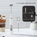 Rechargeable Electric Milk Frother Handheld - 3 Speed Adjustable Foam Maker with 2 Stainless Steel Whisks - Portable Coffee Mixer & Egg Beater for Flat Whites, Lattes & Baking (White)