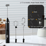 Rechargeable 3-in-1 Handheld Milk Frother Set - Electric Whisk with Egg Beater & Mixing Hook - 3 Speed Adjustable Foam Maker for Coffee, Lattes, Baking & Baby Food (Black)