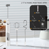 Rechargeable 3-in-1 Handheld Milk Frother Set - Electric Whisk with Egg Beater & Mixing Hook - 3 Speed Adjustable Foam Maker for Coffee, Lattes, Baking & Baby Food (White)