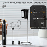Rechargeable 3-in-1 Milk Frother Set with Metal Stand - Handheld Electric Whisk, Egg Beater & Mixing Hook - 3 Speed Foam Maker for Coffee, Lattes & Baking (Black)