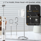 Rechargeable 3-in-1 Milk Frother Set with Metal Stand - Handheld Electric Whisk, Egg Beater & Mixing Hook - 3 Speed Foam Maker for Coffee, Lattes & Baking (White)