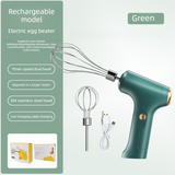 Cordless Electric Hand Mixer - Rechargeable 3-Speed Egg Beater & Cream Whisk - Lightweight Self-Standing Design for Baking, Cake & Batter (Emerald Green)