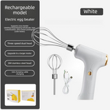 Cordless Electric Hand Mixer - Rechargeable 3-Speed Egg Beater & Cream Whisk - Lightweight Self-Standing Design for Baking, Cake & Batter (White)