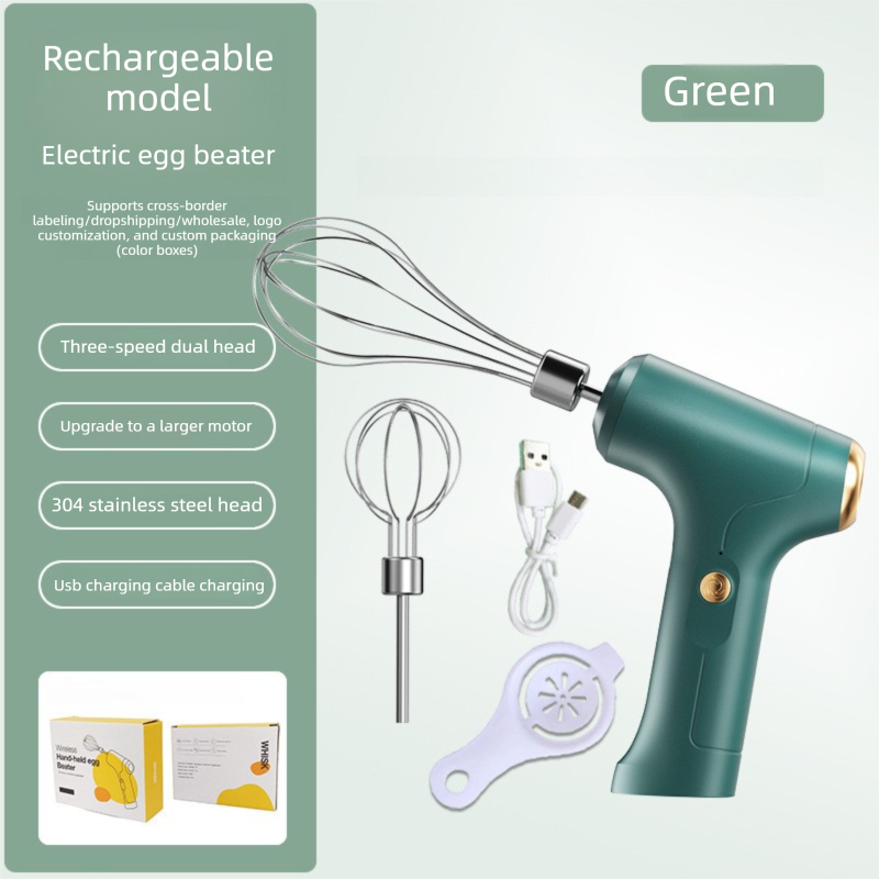 Professional 3-Speed Electric Handheld Egg Whisk and Cream Whipper Set J-9 Green Dual-Head Automatic Mixer with Egg Separator