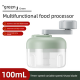Manual Mini Garlic Chopper & Food Processor 100ml Portable 3-Speed Hand-Crank Mincer – Green Edition