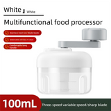 Manual Mini Garlic Chopper & Food Processor 100ml Portable 3-Speed Hand-Crank Mincer – White Edition