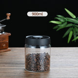 900ml Vacuum Sealed Glass Coffee Canister - One-Press Airtight Storage Jar - Medium Size Moisture-Proof Borosilicate Container for Beans & Pantry (Black Lid)