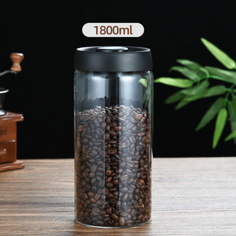 1800ml Extra Large Vacuum Sealed Glass Canister - One-Press Airtight Food Storage Jar - Tall Borosilicate Container for Bulk Coffee, Pasta & Cereal (Black Lid)