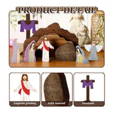 Easter Resurrection Scene Set Mini Wooden Figurine Ornament – Detailed Cross & Empty Tomb Creative Tabletop Decoration 