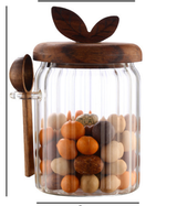 600ml Premium Borosilicate Glass Storage Jar with Acacia Wood Lid & Integrated Spoon – Airtight Moisture-Proof Kitchen Canister for Tea, Coffee, and Spices
