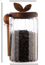 800ml Premium Borosilicate Glass Storage Jar with Acacia Wood Lid & Integrated Spoon – Airtight Moisture-Proof Kitchen Canister for Tea, Coffee, and Spices