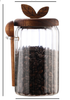 800ml Premium Borosilicate Glass Storage Jar with Acacia Wood Lid & Integrated Spoon – Airtight Moisture-Proof Kitchen Canister for Tea, Coffee, and Spices