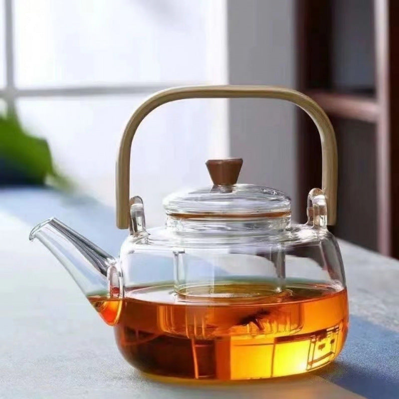 1000ml Heat Resistant Glass Teapot with Bamboo Handle and Glass Infuser Loose Leaf Tea Maker for Home