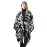 Women's Plaid Open-Front Poncho Cape – Soft Faux Cashmere Scarf Wrap with Tassel Detail (130 x 150cm)- Style P727