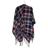 Women's Plaid Open-Front Poncho Cape – Soft Faux Cashmere Scarf Wrap with Tassel Detail (130 x 150cm)- Style P729
