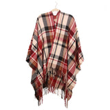 Women's Plaid Open-Front Poncho Cape – Soft Faux Cashmere Scarf Wrap with Tassel Detail (130 x 150cm)- Style A06