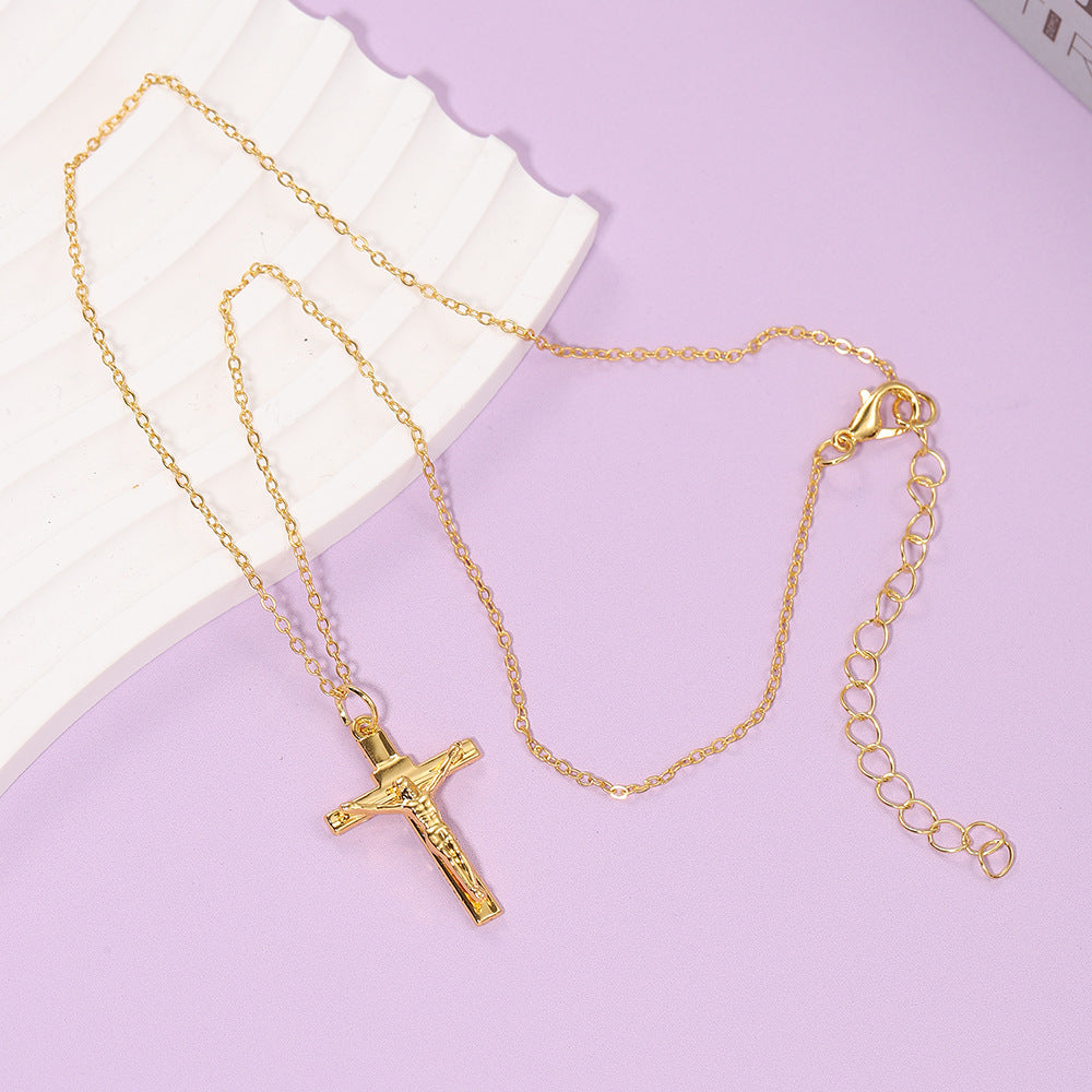 Gold Minimalist Cross Pendant Necklace – Unisex Urban Style Zinc Alloy Clavicle Chain Jewellery