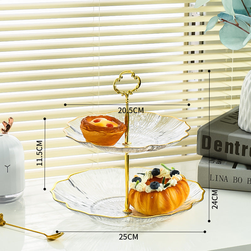 2-Tier Modern Fruit & Snack Stand – White Reinforced Tiered Platter with Durable Iron Art Support for Home, Reception, and Office