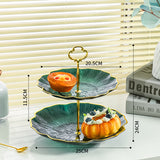 2-Tier Modern Fruit & Snack Stand – Green Reinforced Tiered Platter with Durable Iron Art Support for Home, Reception, and Office