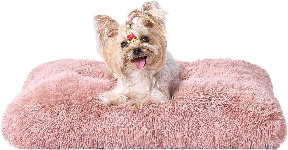 Luxury Long Plush Pet Bed Mat Faux Fur Crate Pad 65x50cm Pink Soft Warm Cushion for Medium Dogs