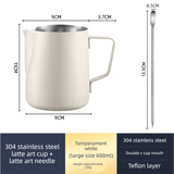 350ml Stainless Steel Milk Frothing Pitcher Pointed Spout Steaming Jug with Measurement Marks for Latte Art Home Baristas White