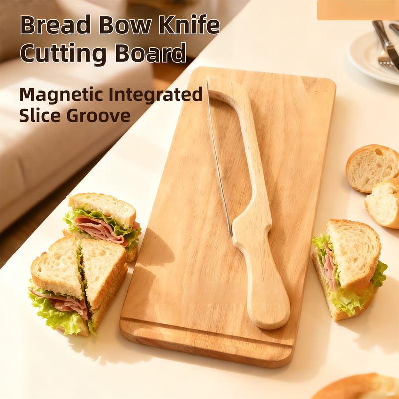 Portable Magnetic Bread Slicing Set: Serrated Toast Knife with Integrated Wooden Cutting Board