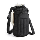 Black Nylon Quilted Insulated Water Bottle Bag for 18-64oz Flask - Lightweight Sports & Travel Puffer Shockproof Protective Pouch