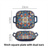 9-Inch Underglaze Ceramic Square Serving Plate with Dual Handles (Baroque) - Microwave and Oven Safe Pasta & Fruit Tray
