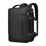 Black Expandable Travel Laptop Backpack with USB Charging Port - Waterproof Nylon Business Bag with 11cm Depth Extension (45x32cm)