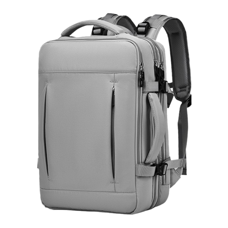 Grey Expandable Travel Laptop Backpack with USB Charging Port - Waterproof Nylon Business Bag with 11cm Depth Extension (45x32cm)