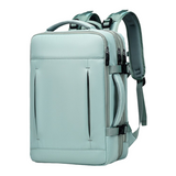 Green Expandable Travel Laptop Backpack with USB Charging Port - Waterproof Nylon Business Bag with 11cm Depth Extension (45x32cm)