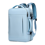 Blue Expandable Travel Laptop Backpack with USB Charging Port - Waterproof Nylon Business Bag with 11cm Depth Extension (45x32cm)